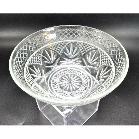 Vintage Cut Glass Serving Bowl With Intricate Diamond & Starburst Pattern JJ3815 - Picture 4 of 10